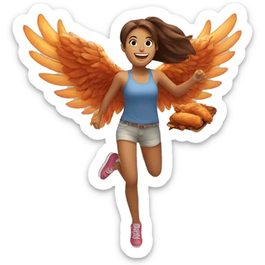 a girl flying with two delicious bbq chicken wings on her back sticker