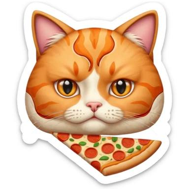 frowning cat with pizza, portrait, bust up sticker