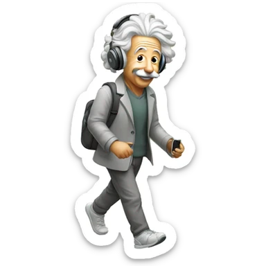 albert einstein happy listening music with just wireless headphones while walking sticker