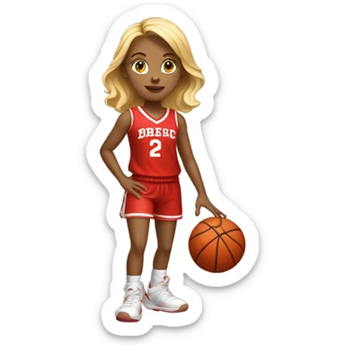 blond girl in red costume playing basket ball sticker