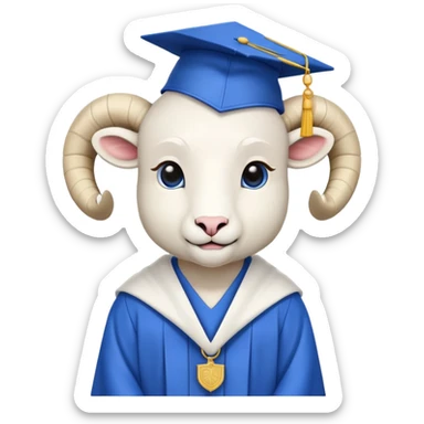 Ram in graduation robes blue the ram is white robes are blue sticker