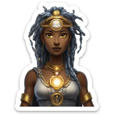 Technomancy Goddess is a mystical being who controls both magic and technology. She can cast spells on technological networks. Her powers blend the ancient art of magic with advanced cybernetics and technology. She can command machines sticker