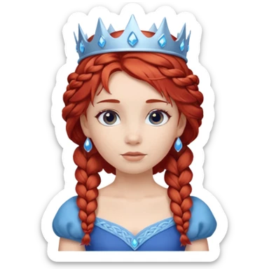 braided hair ice princess with blue crown, red hair sticker