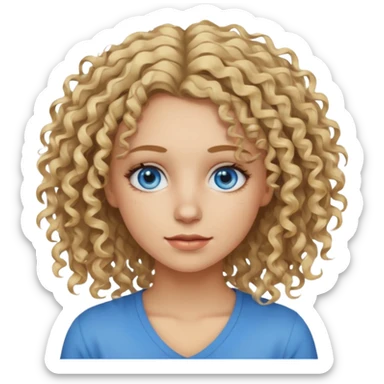 This is a 2D digital anime-style portrait of a female, caucasian, 29 years old light skin. The person has messy dirty blond curly hair, round blue eyes.  sticker