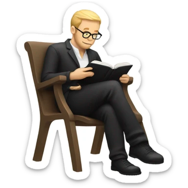 white person sitting on chair wearing black trousers  reading a book  sticker