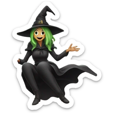 witch sitting on a giant flying aspargus sticker