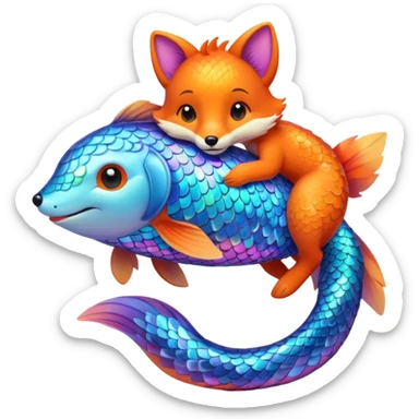Make the rainbow fish glow a little larger, hugging or cuddling the fox sticker