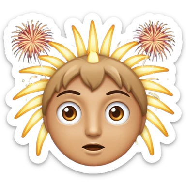 classic emoji style face with wide eyes and fireworks in the background sticker