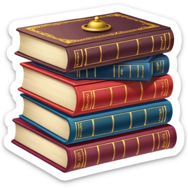 A stack of colorful spellbooks that look like they came out of a fine victorian library sticker