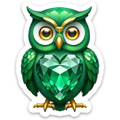 a green owl giving a jewel   sticker
