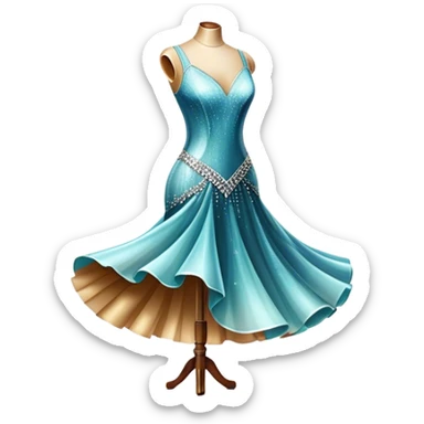 Humanless Icon for Ballroom Dance: elegant ballroom dance shoes, a sparkling dress, and a dance floor with a spotlight. The icon should capture the grace and elegance of ballroom dancing, with emphasis on movement and rhythm. Transparent background. sticker