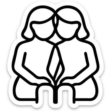 two women sitting together, heads touching, icon style, soft lines, intimate but not explicit sticker