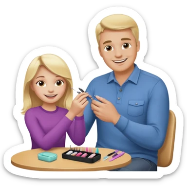 blonde daughter gives blonde dad a manicure sticker