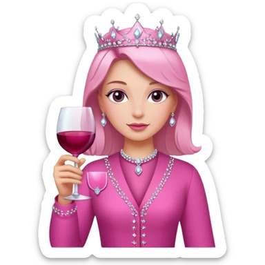 Royal person with pink outfit holding a bedazzled pink wine glass sticker