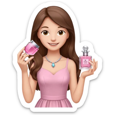 half body pretty long hair girl holding parfume with smile sticker