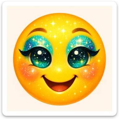 yellow face emoji with sparkly eyeshadow sticker