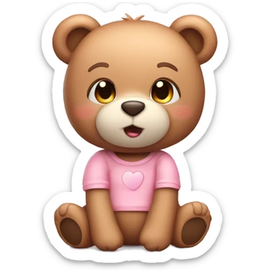 Cute female Teddy Bear Emoji with blush, kids teddy bear, 3d sticker