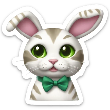 Stripes cat in a bunny COSTUME with pink bow tie and dark green eyes sticker