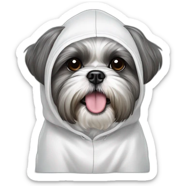 grey shih tzu dark ears tongue out with white hood sticker