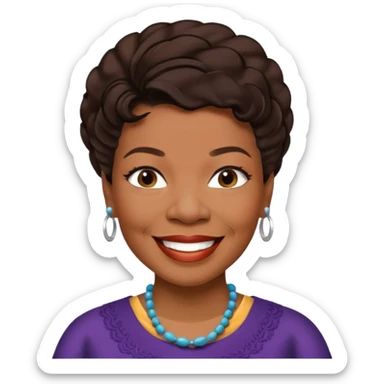 Maya Angelou with dark brown hair sticker