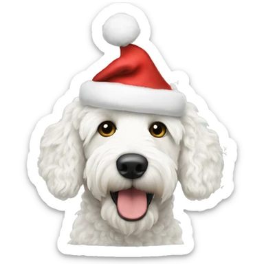 White golden doodle Christmas hat sticker