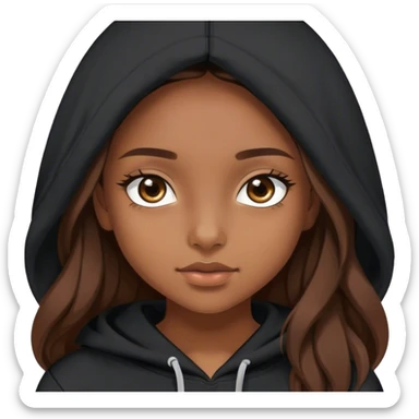 Brownskin pretty girl with black essentials hoodie with long brown hair brown eyes sticker