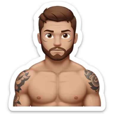 tattoo man, white skintone,brown hair, tattoos on face, more visible, bulky man with tattos on his chest. sticker