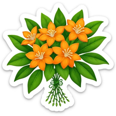 big bouquet Orange Jasmine, luxuriant, stem, leaf sticker