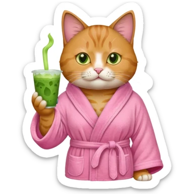 I want a CAT whit a iced macha on her paw and i want her to ne wearing a pink bath rope sticker