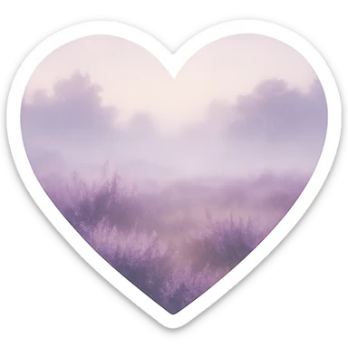heart with a misty morning heather field, clean digital illustration sticker