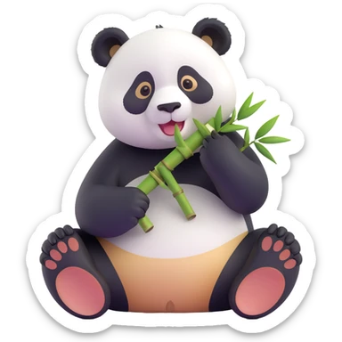 panda eating bamboo in forrest background, close up pose sticker