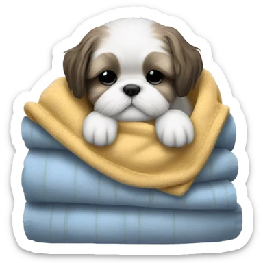 Realistic Shi - tzu puppy sleeping with a blanket sticker