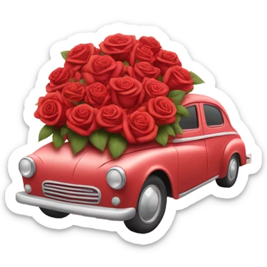 red pastel car in the trunk many roses sticker