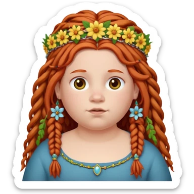 fat redhead kid with dreadlocks and floral tiara sticker