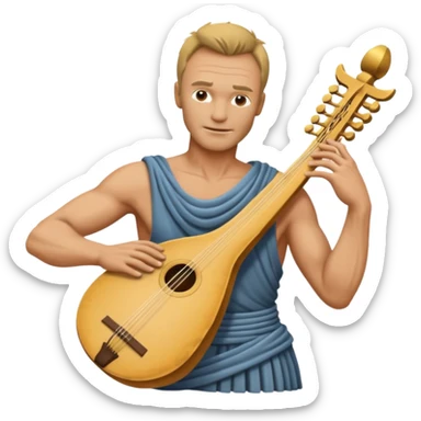 Cinematic realistic ultra HD - musician Sting as the torso of an antique stone sculpture, playing the lyre sticker