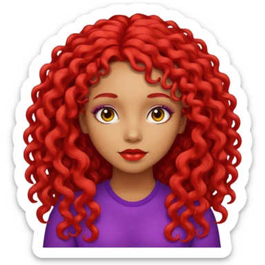 pretty girl black light skin, red long curly hair  sticker
