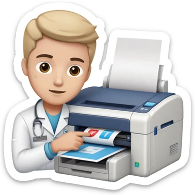 IT technician fixing a printer in hospital sticker