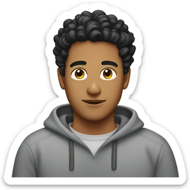 Tan guy with black curly hair in bun in gray sweatshirt  sticker