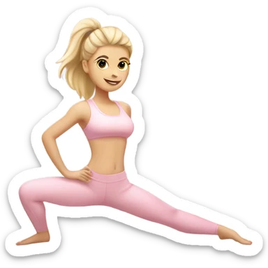 A blonde white Pilates girl in light pink clothes with fitness mat sticker