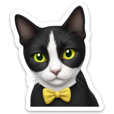 Tuxedo cat half white half black face yellow green eyes sticker