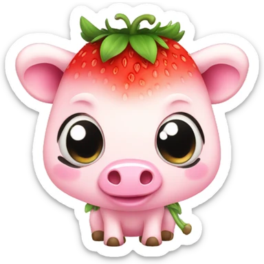 Pink cute strawberry cow chibi  sticker
