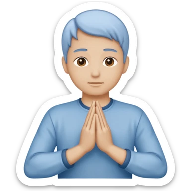 Two hands in prayer pose, only hands, muted blue outline, beige fill, soft glow, apple emoji style, PNG, transparent background sticker