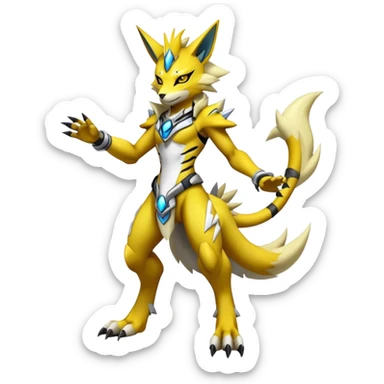  Cool Edgy Shiny Futuristic Ethereal Legendary Zeraora-Digimon-Renamon-hybrid full body sticker