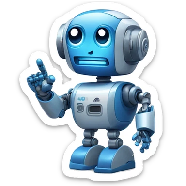 Sticker robot in blue tones waves his hand. The word "RoboCode" sticker