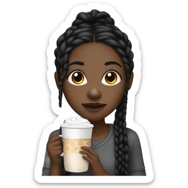Black girl with black long braids and a hot chocolate sticker