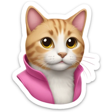 a cat with a pink coat sticker