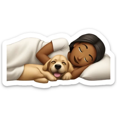 Girl with dog in bed sticker