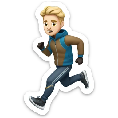 Cold young white man running near frozen lake sticker