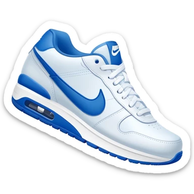blue Nike shoe with white swoosh sticker