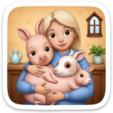 Home of rat, pig as parent hugging  cow, rabbit baby sticker